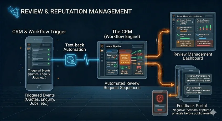 Google review request automation and reputation management system