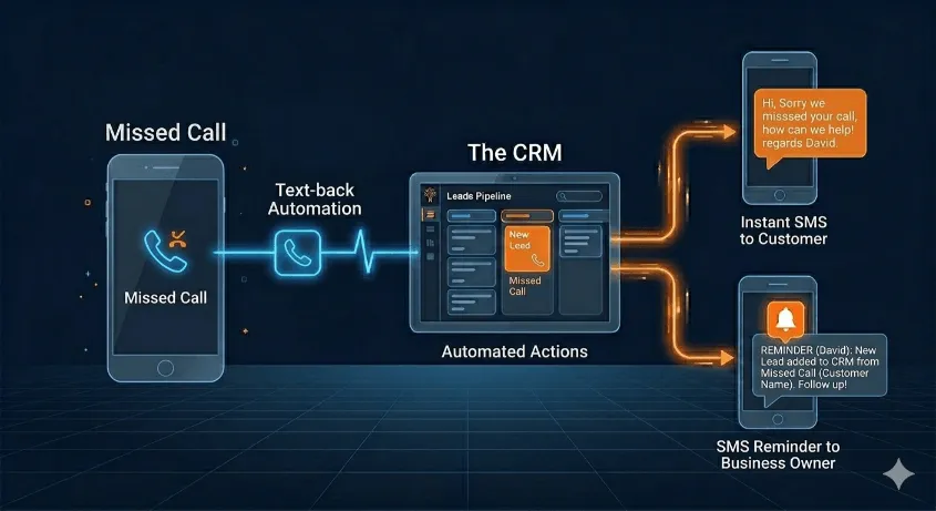 Smartphone notification simulation showing instant missed call text-back