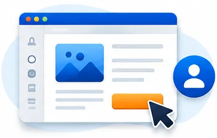 Illustration of a user profile and editing tools representing refinement of the generated website.