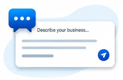 Illustration of a chat interface representing inputting business details to an AI.
