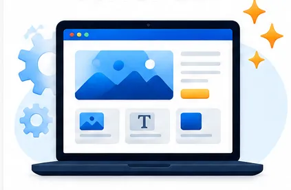 Illustration of a browser window showing a website being generated by AI.