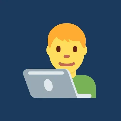 Person with yellow skin and orange hair using a laptop, representing employee security awareness training in cybersecurity context.