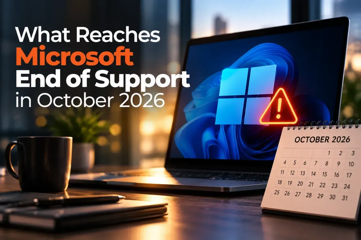 IT team reviewing a Microsoft end of support October 2026 upgrade checklist for office laptops and servers