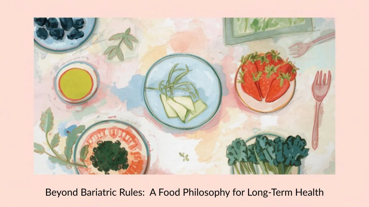 Mediterranean-inspired foods representing a flexible, health-focused approach to eating after bariatric surgery.