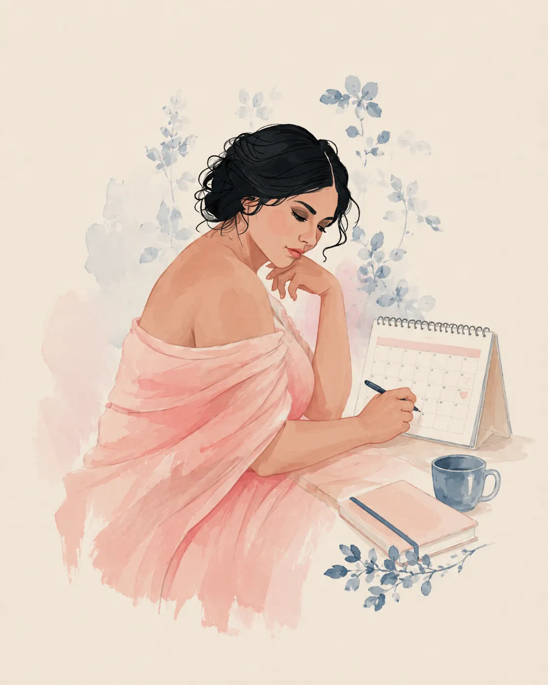curvy woman writing on calendar as she confidently plans for her upcoming bariatric surgery date