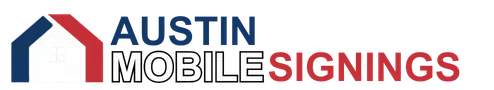 Austin Mobile Signings logo — house silhouette in Texas flag colors