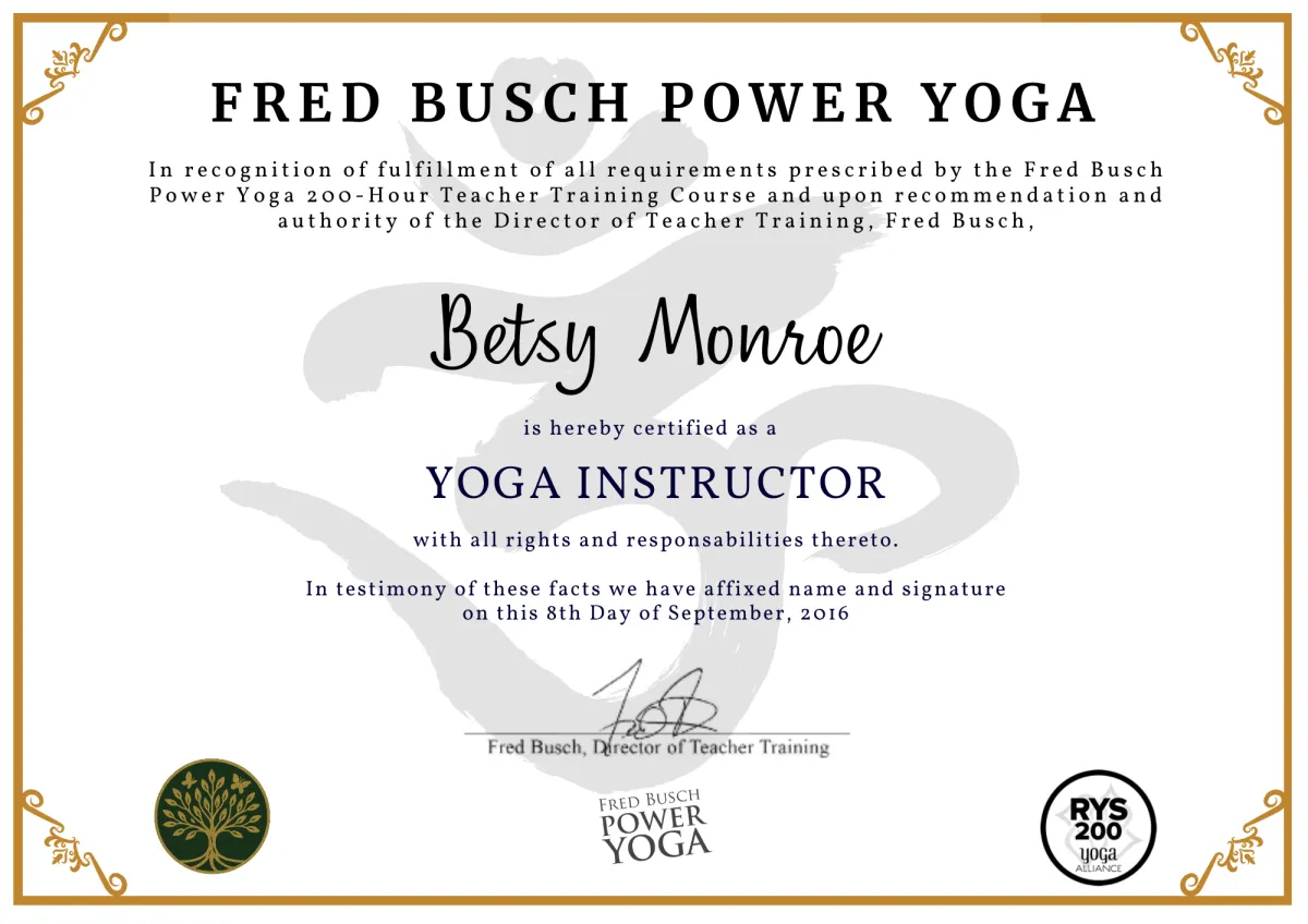 Fred Busch Power Yoga diploma