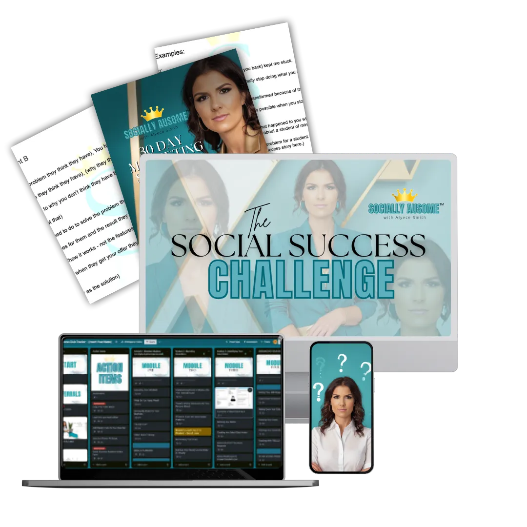 Social Success Challenge banner image, highlighting business growth through social media strategies with access to recordings and tools.