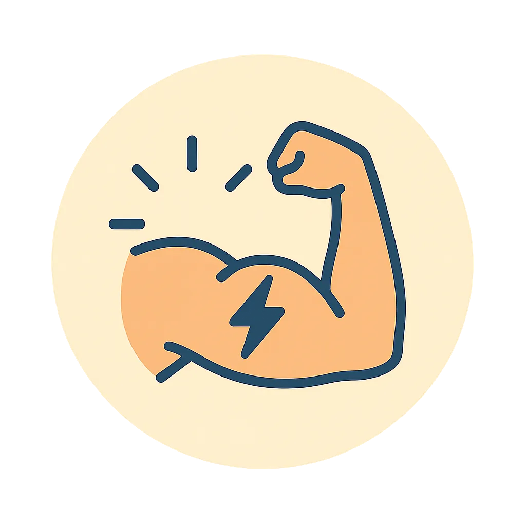 Illustration of a flexed arm with a lightning bolt, representing increased energy and strength supported by GLP-1 medications like Ozempic, Wegovy, Mounjaro, Zepbound, and Saxenda