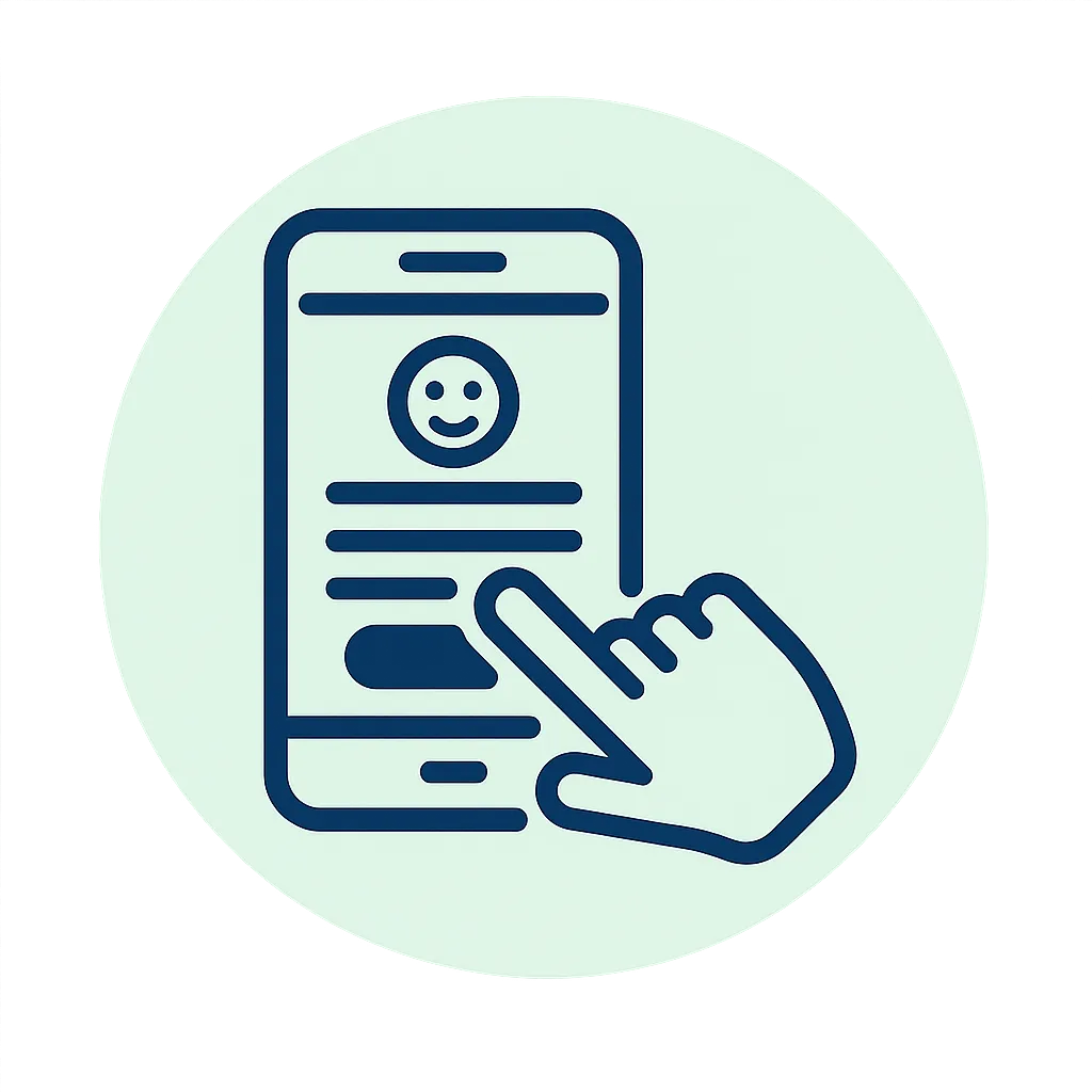 Icon of a hand tapping a smartphone screen to complete a form, representing TrimMedRx’s simple online intake process for GLP-1 medications like Ozempic, Wegovy, Mounjaro, Zepbound, and Saxenda