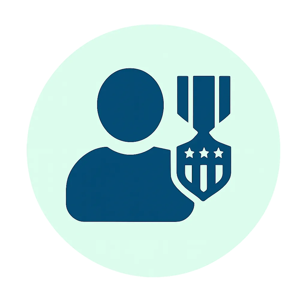 Icon of a person with a U.S. military service medal, representing exclusive TrimMedRx discounts on GLP-1 weight loss medications for veterans and active-duty military
