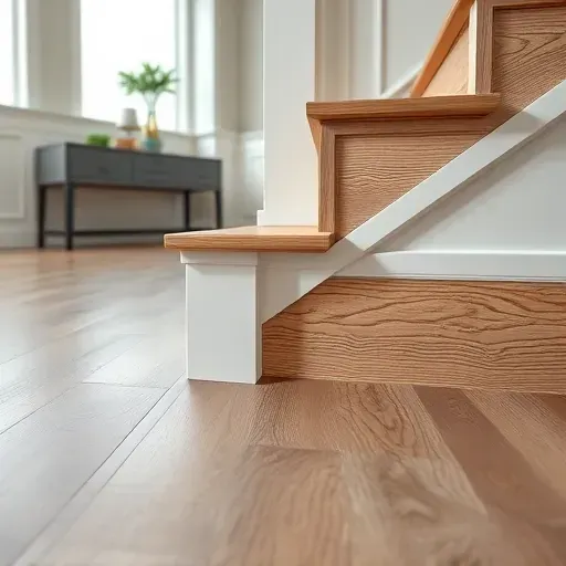 Close-up of a flawless vinyl plank stair nose installation with detailed wood grain and seamless edge in a modern home interior