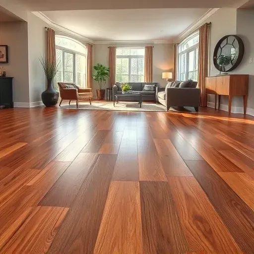 Completed hardwood flooring installation in a modern Stafford VA living room with elegant decor and natural light.