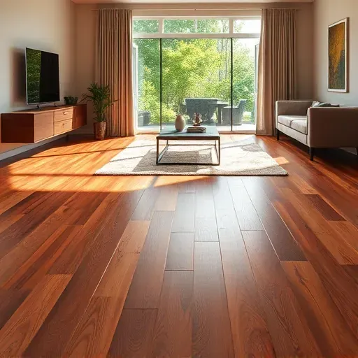 Beautiful hardwood flooring in Ashburn VA with rich tones, polished finish, contemporary decor, and natural light ambiance.