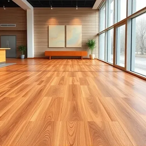Beautiful newly installed hardwood flooring in Alexandria VA with warm tones, detailed wood grain in a modern commercial space