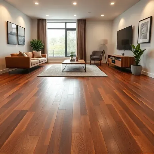 Flawlessly installed hardwood flooring in a spacious living room with modern decor and natural light in Bailey's Crossroads VA.