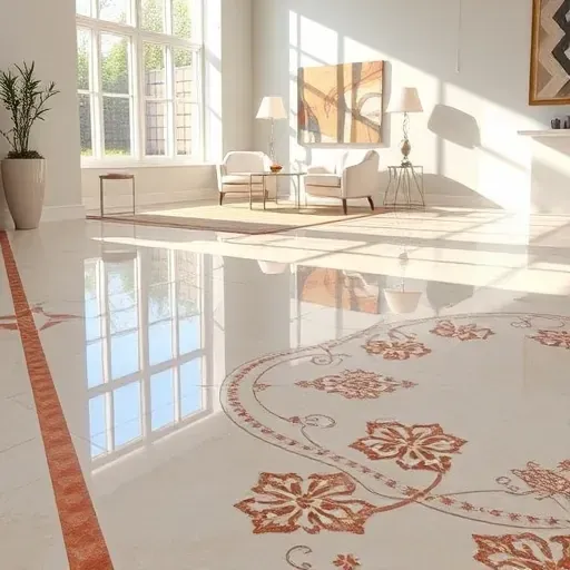 Seamless high-gloss ceramic flooring with intricate tile patterns in a modern bright interior in Alexandria VA