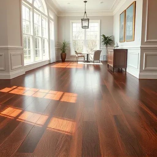 Spacious Woodbridge VA room showcasing polished dark hardwood floors with elegant trim and natural light ambiance.