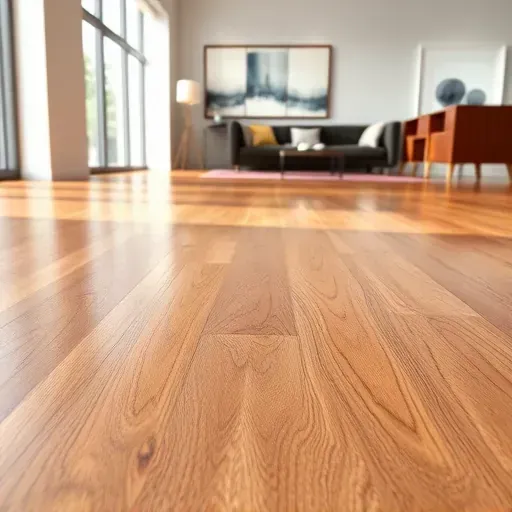 Freshly installed hardwood flooring in Alexandria VA showcasing rich tones, intricate grain patterns, and a glossy finish in a modern, well-lit room