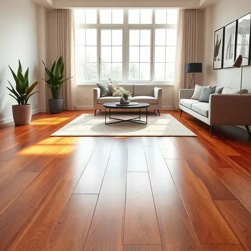 Polished hardwood flooring in a stylish Vienna VA room, featuring warm tones, natural light, and contemporary decor.