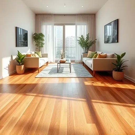 Elegant hardwood flooring complements a modern living room in Clifton VA, enhanced by natural light and stylish decor.