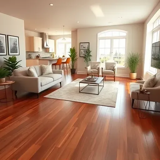 Elegant living room in Clifton, VA with polished hardwood floors, modern furniture, and warm natural light streaming in.