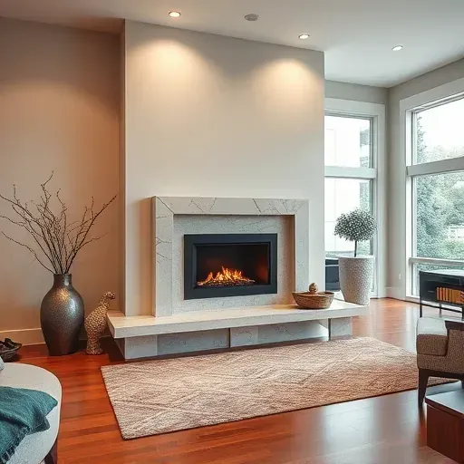 Recently installed modern fireplace with stone surround and cozy ambiance in Alexandria VA living space