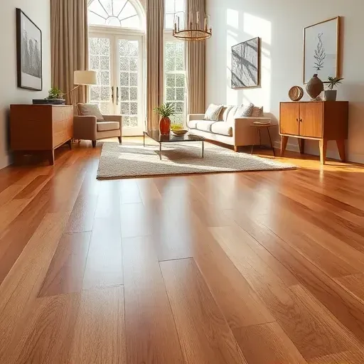 Beautiful hardwood floor in upscale McLean VA home with rich oak tones, glossy finish, and elegant minimalist decor.