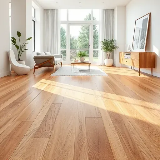 Luxury vinyl plank flooring in warm oak tones enhances a modern Alexandria interior with natural light and minimalist decor.