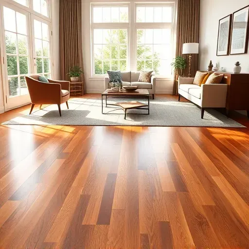 Flooring installation in Potomac, MD, showcasing polished hardwood, elegant furniture, and tasteful decor in warm light.