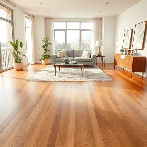 Completed hardwood flooring installation in a modern Fairfax VA living room with natural light and stylish decor.