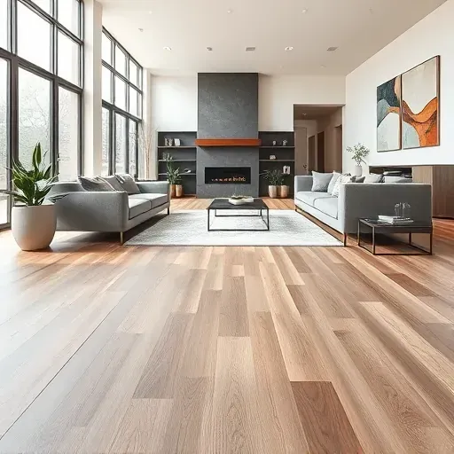 Luxury vinyl plank flooring in a modern Alexandria VA living room with natural light, minimalist decor, and contemporary design