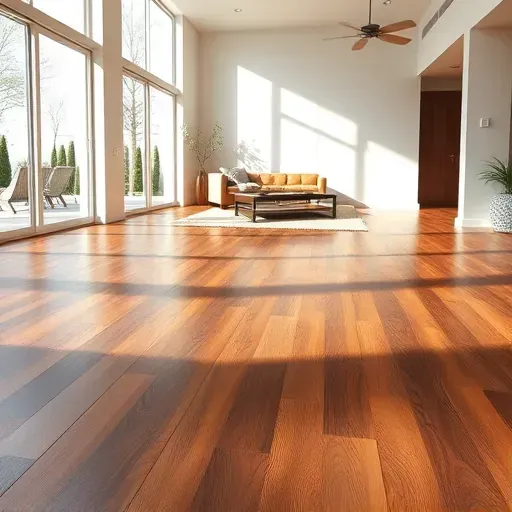 Rich walnut hardwood flooring shines under natural light in a stylish Woodbridge VA interior with modern decor.