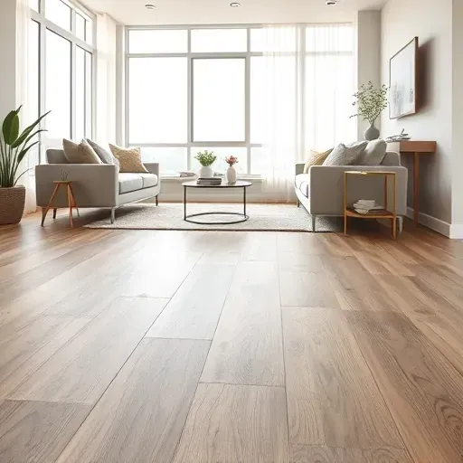 Seamless wood-like luxury vinyl plank flooring in a modern Alexandria VA living room with natural light and stylish decor