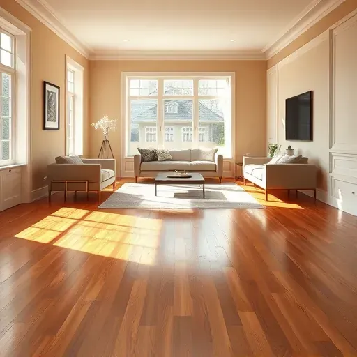 Completed hardwood flooring installation in Vienna VA featuring warm tones, modern trim, minimal decor, and natural light.