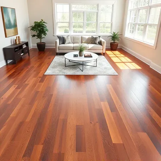 Spacious living room in Centreville VA featuring herringbone hardwood floors, neutral walls, and stylish decor.