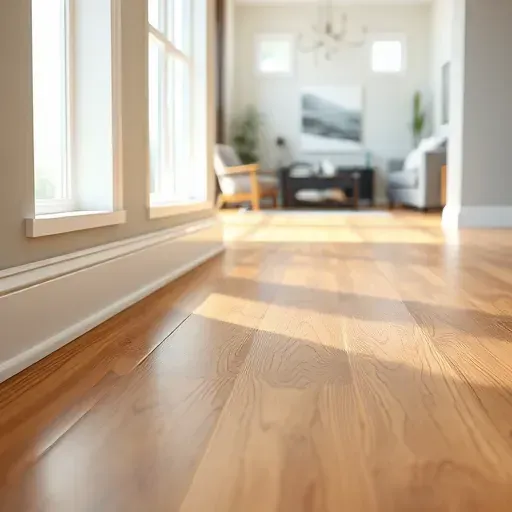 Recently installed warm wood grain luxury vinyl plank flooring with seamless wall base in a bright Alexandria VA interior