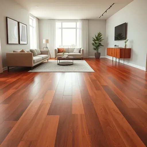 Beautiful hardwood flooring shines in a modern living area in Waldorf, MD, featuring minimalist decor and warm lighting.