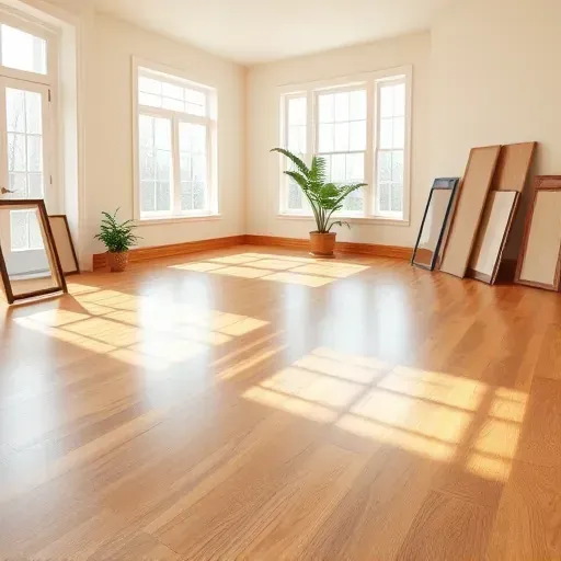 Spacious living room in Fort Washington MD with elegant hardwood floors, warm walls, and organized tools, exuding sophistication.