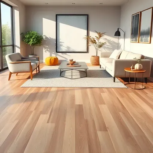 Modern interior with light oak hardwood and area rug in Bethesda, MD, featuring elegant furniture and natural light.