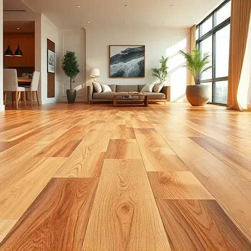 Luxury vinyl plank flooring in warm tones with natural wood grain in a modern, elegant interior setting with natural light.