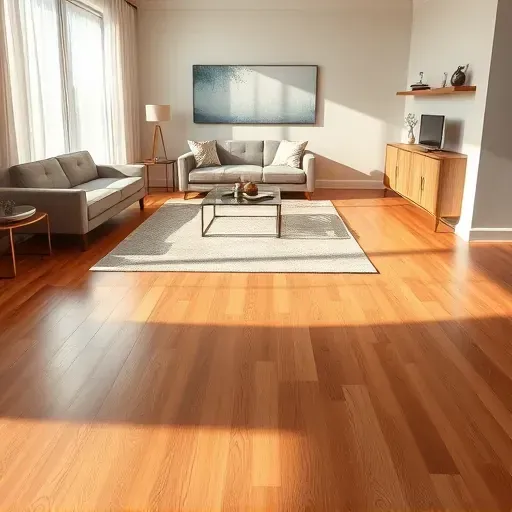 Completed hardwood flooring installation in a Lorton VA living room with polished wood, contemporary furniture, and natural light.