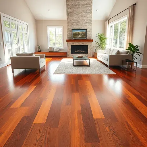 Spacious modern living room in Sterling VA featuring rich hardwood floors, sleek decor, and abundant natural light.