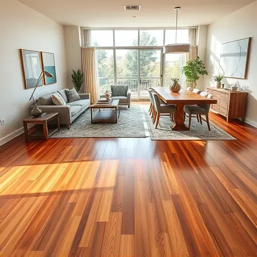 A modern living space in Burke, VA with warm-toned hardwood flooring and neutral walls, bright and inviting atmosphere.