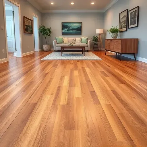Completed flooring installation in Fort Washington MD features natural oak planks, elegant baseboards, and modern decor elements.