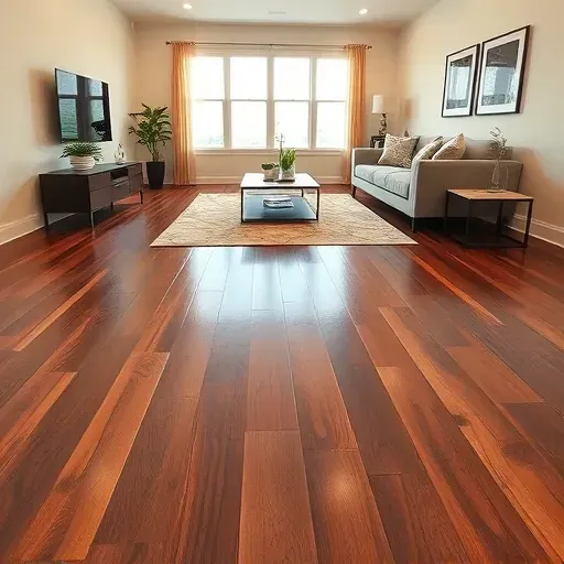 Elegant living room in Centreville VA features dark oak flooring, modern furnishings, soft lighting, and stylish decor.