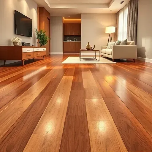 Luxurious polished hardwood floor in modern Herndon VA interior, featuring minimalist furniture and warm tones.