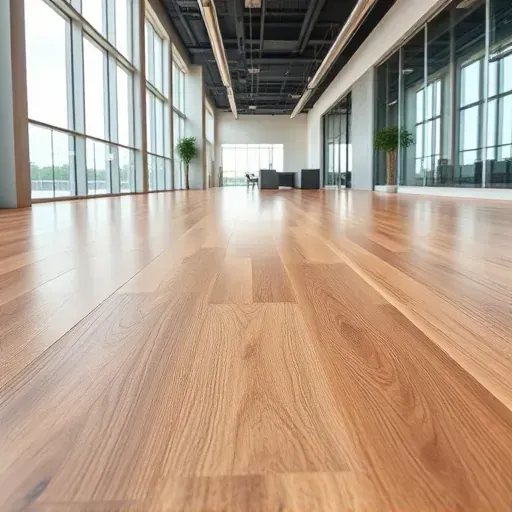 Smooth Warm tone vinyl plank flooring installed in modern Alexandria VA commercial space with natural light and sleek design