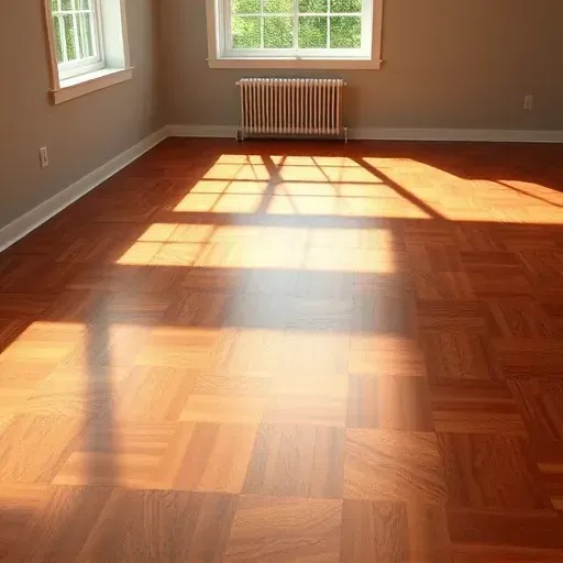 Beautiful hardwood flooring installation in Falls Church VA with intricate patterns and warm tones under soft sunlight.