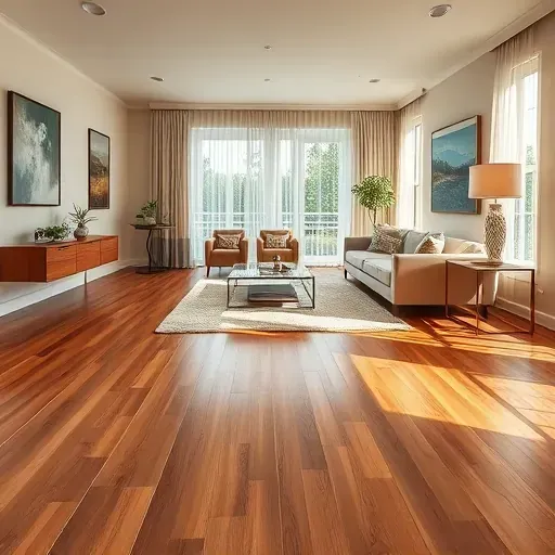 Completed flooring installation in Leesburg VA showcasing hardwood and tile blend with elegant decor and natural light.